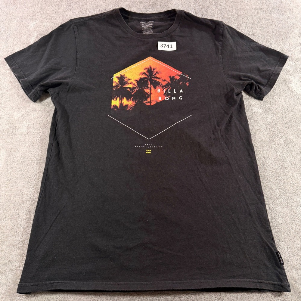 Billabong Graphic Tee Mens Medium Black Palm Tree Sunset Tailored Fit T-Shirt